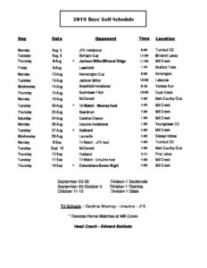 2019 Boys' Golf Schedule - Cardinal Mooney High School 2019 Boys' Golf Schedule - Cardinal Mooney High School