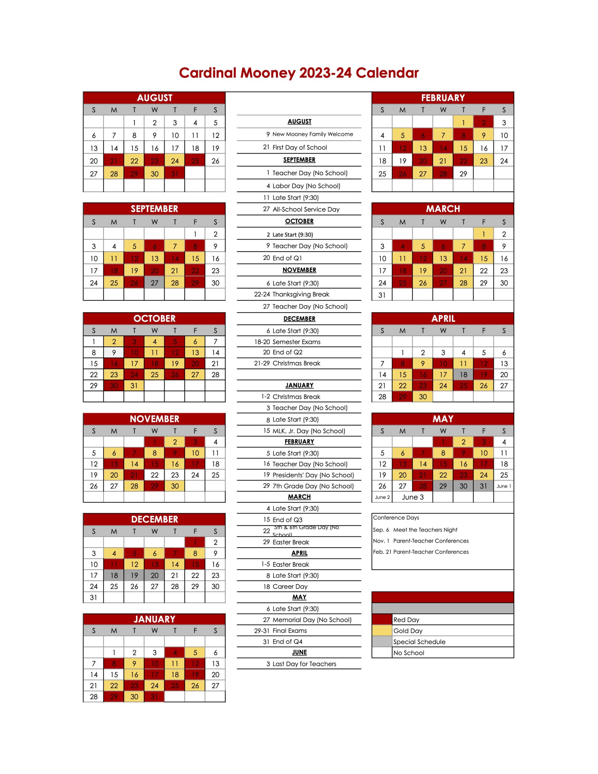 Red & Gold Calendar for 2022-23 - Cardinal Mooney